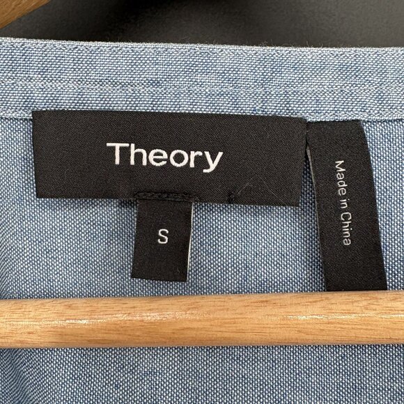 Theory Women's Ofelia Cotton Chambray Split Back Tunic Blouse S Light Blue - Picture 5 of 8